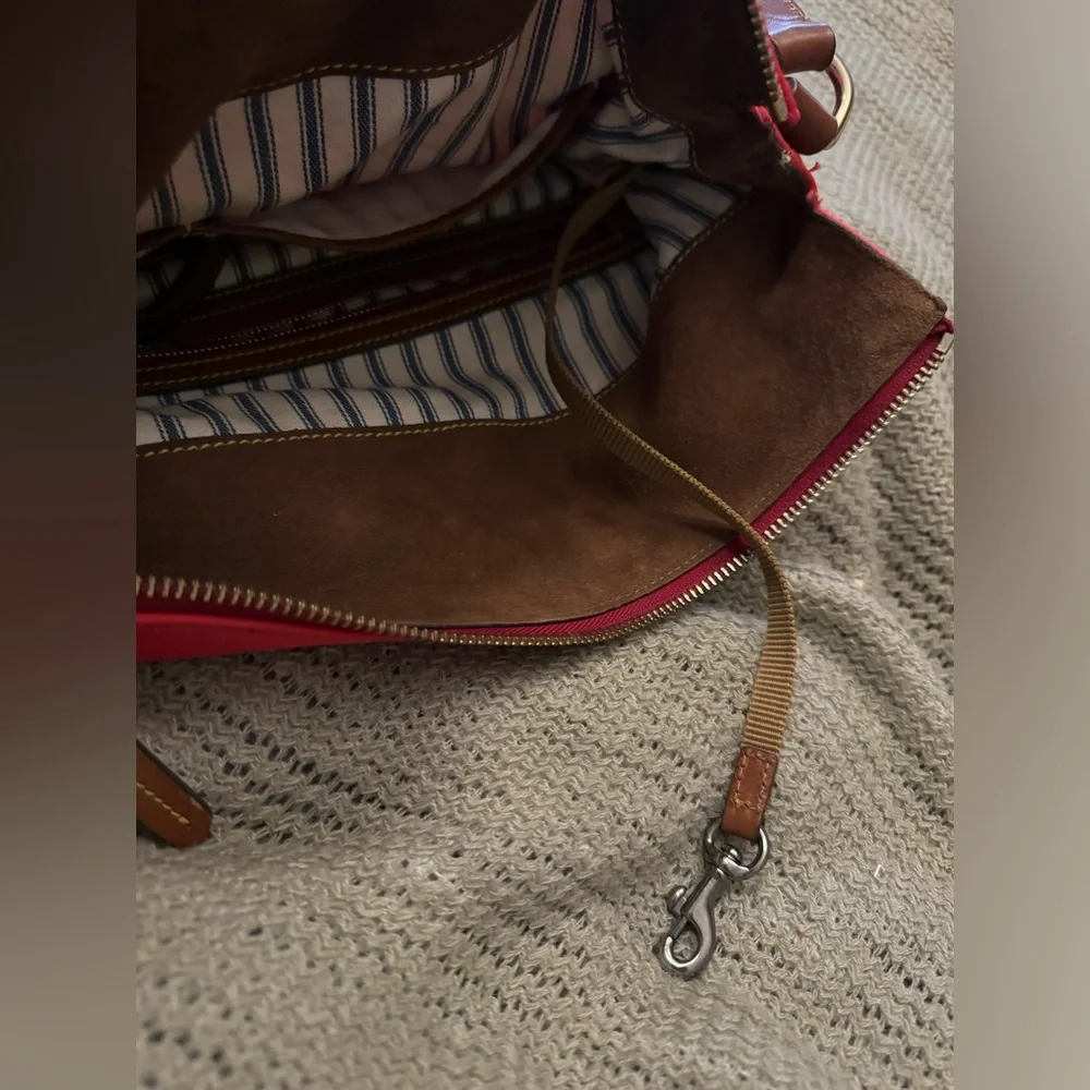 Dooney & Bourke Nylon Red Wayfarer Bag Tan Leather - Picture 12 of 13